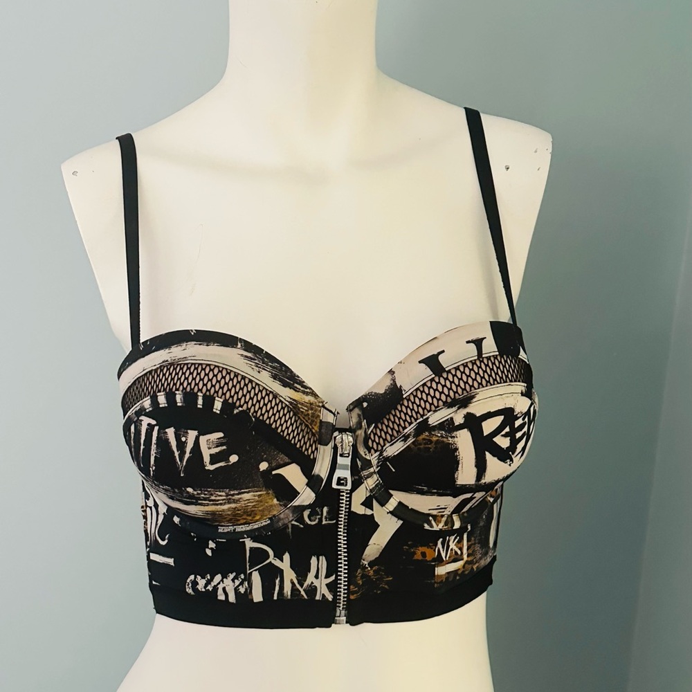 Victoria's Secret x Balmain Graffiti Balconet Bra Zip Up Bustier